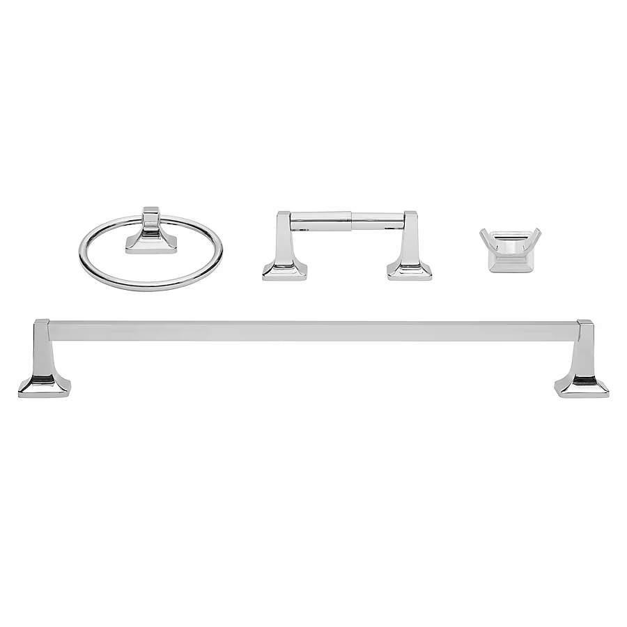 Project Source 4-Piece Seton Chrome Decorative Bathroom Hardware Set with Towel Bar, Toilet Paper Holder, Towel Ring and Robe Hook