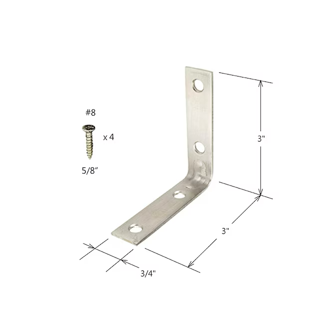 RELIABILT Soporte de esquina de acero inoxidable de calibre 12 de 3 pulgadas x 0,75 pulgadas x 3 pulgadas (paquete de 4)