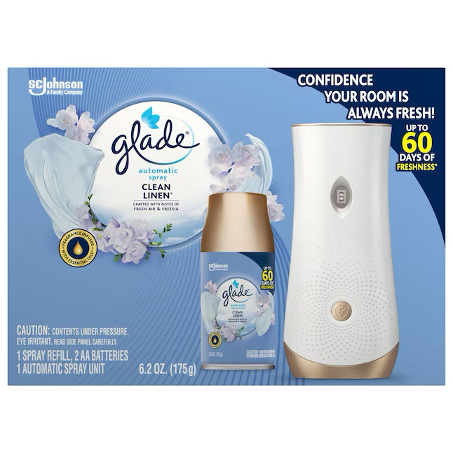 Kit de rociado automático Glade, dispositivo de lino limpio de 6.2 oz/recambio de ambientador