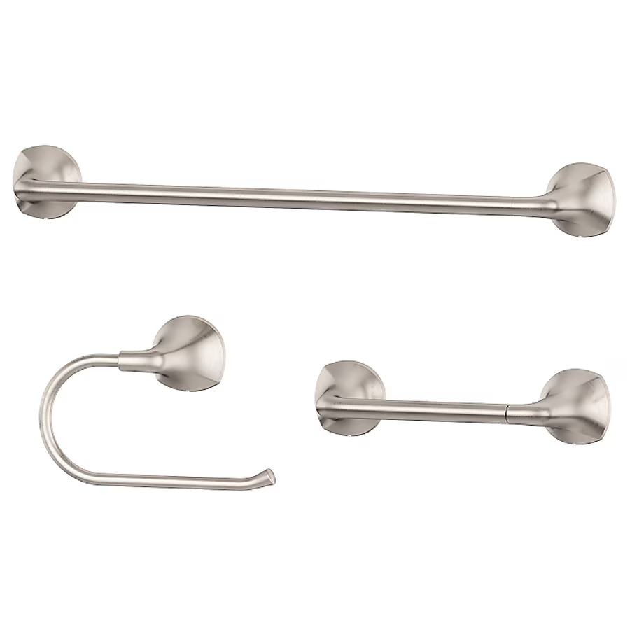 Pfister 3-teiliges Rancho Badezimmer-Hardware-Set aus gebürstetem Nickel mit Handtuchstange, Toilettenpapierhalter und Handtuchring