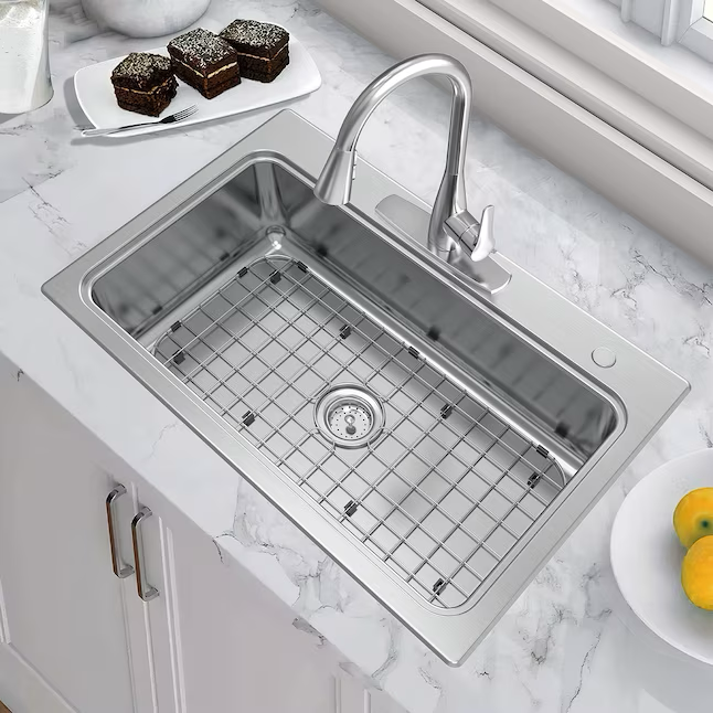 Allen + Roth The Hoffman Collection Dual-mount 33-in x 22-in Stainless Steel Single Bowl 2-Hole Kitchen Sink All-in-one Kit