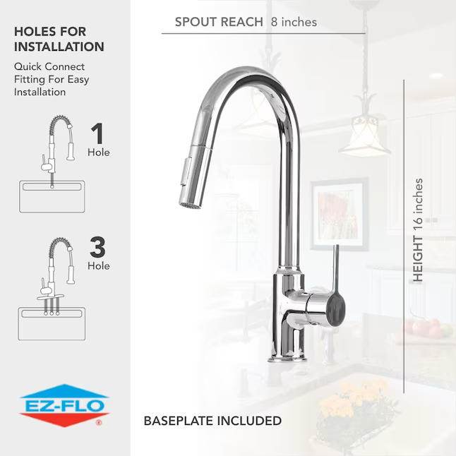 EZ-FLO Metro Chrome Single Handle Pull-down Kitchen Faucet with Deck Plate