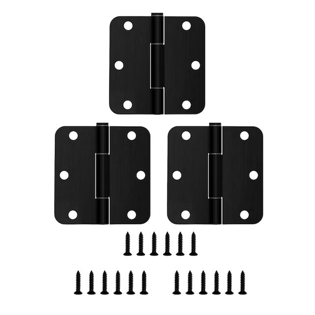 Bisagra para puerta interior o exterior de embutir negra mate de 3-1/2 in de alto x 1/4 in de radio RELIABILT que no rechina (paquete de 3)