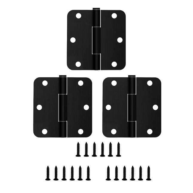 RELIABILT No-Squeak 3-1/2-in H x 1/4-in Radius Matte Black Mortise Interior/Exterior Door Hinge (3-Pack)