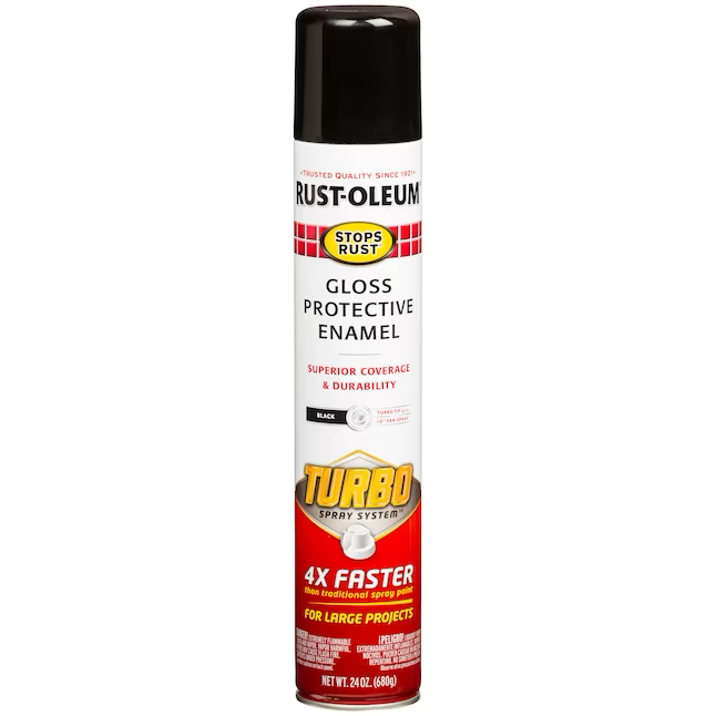 Pintura en aerosol negra brillante Turbo Stops Rust de Rust-Oleum (peso neto, 24 oz)