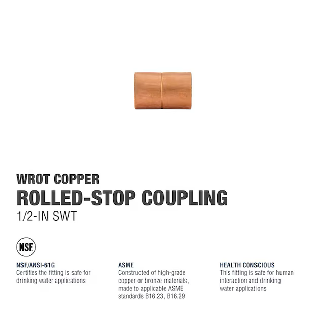 SABER SELECT 1/2 in. C x 1/2 in. C Copper Pressure Coupling with Rolled Stop