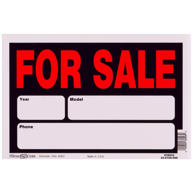 Hillman 8-in x 12-in Styrene Sale/For Sale Sign