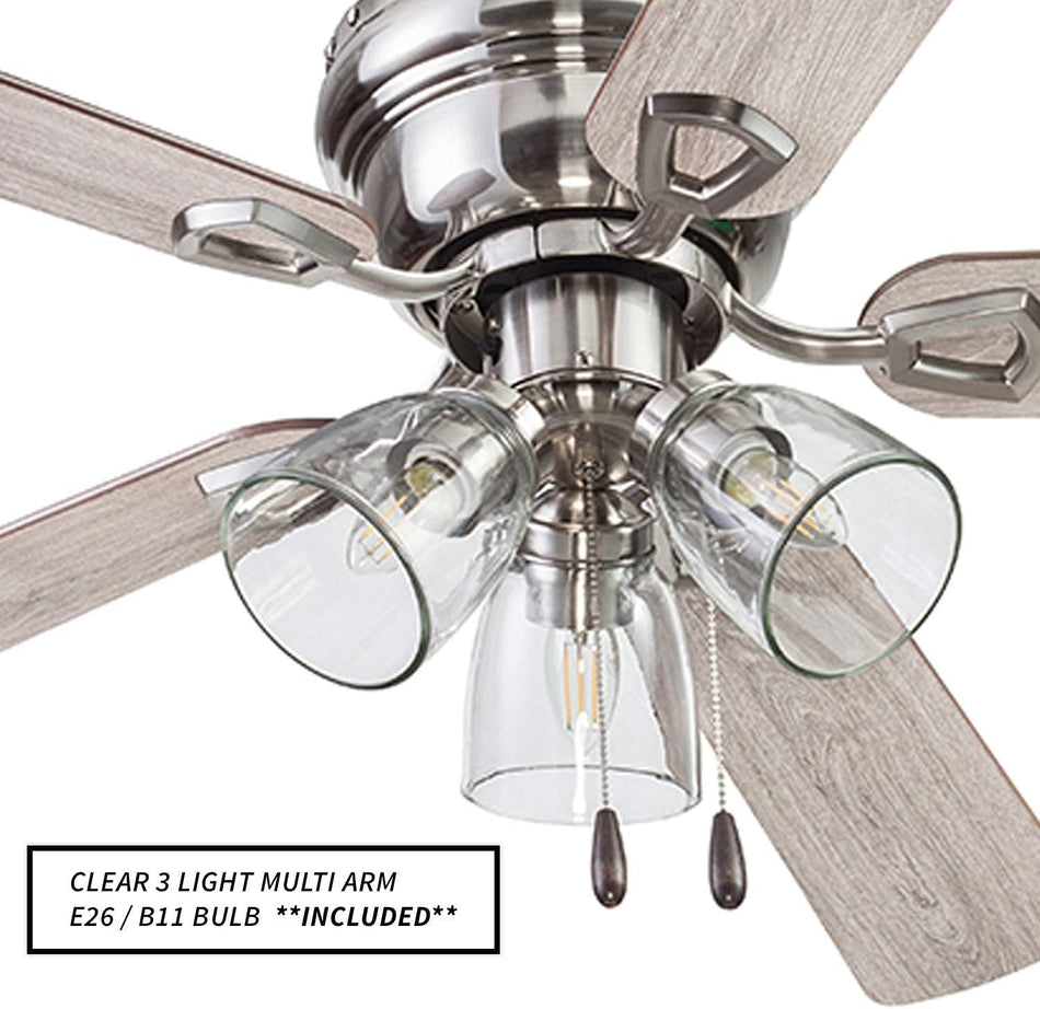 Portage Bay Ceiling 52" Renton Brushed Nickel Indoor Fan with Clear 3 Light LED