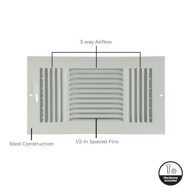 RELIABILT 14-in x 6-in 3-way Steel White Sidewall/Ceiling Register