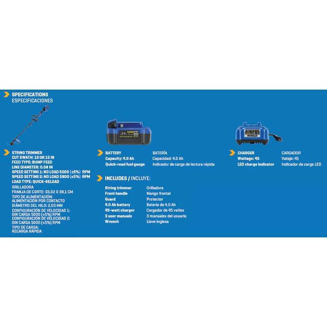 Kobalt 24-Volt 15-Zoll-Akku-Fadentrimmer mit geteilter Welle und 4 Ah (Akku und Ladegerät im Lieferumfang enthalten)