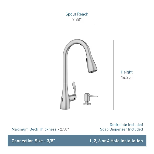 Moen Georgene Spot Resist Stainless Single Handle Pull-down Touchless Kitchen Faucet with Deck Plate and Soap Dispenser Included