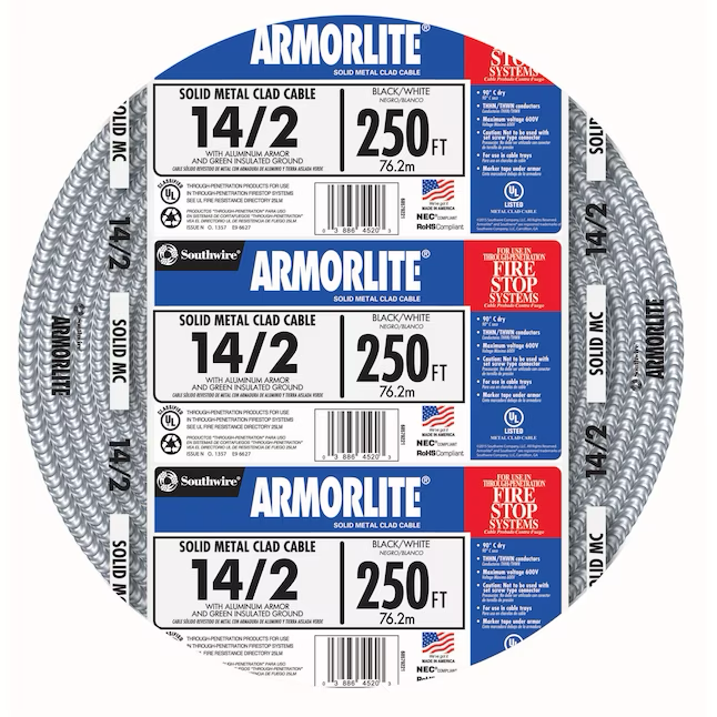 Cable Mc de aluminio sólido 14/2 de 250 pies Armorlite de Southwire 