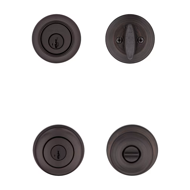 Kwikset Security Cove Venetian Bronze Smartkey Exterior Single-cylinder deadbolt Combined Door Knob Combo Pack with Antimicrobial Technology