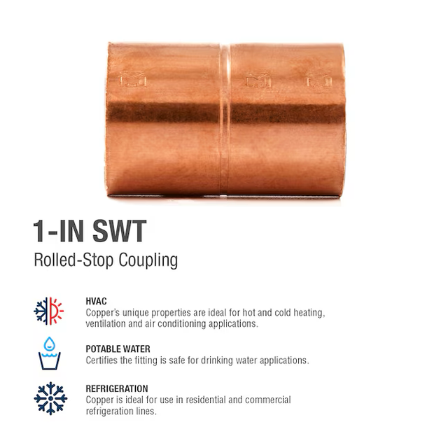 Streamline 1-in Copper Rolled-Stop Coupling