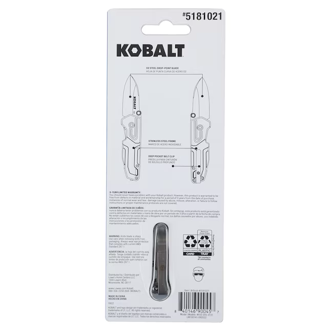 Kobalt 2,5-Zoll-Drop-Point-Taschenmesser aus Edelstahl