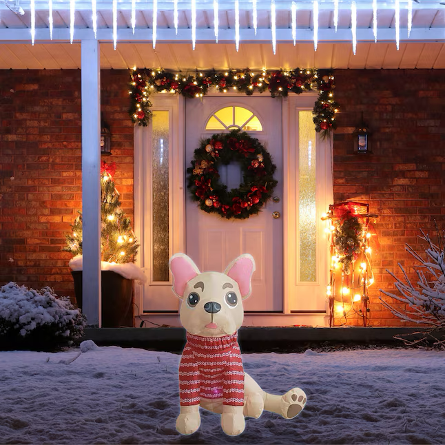 Bulldog francés inflable de Navidad con luces LED de 3,5 pies de Holiday Living