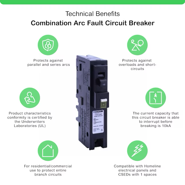 Square D Homeline 15-amp 1-Pole Combination Arc Fault Plug-on Neutral Circuit Breaker