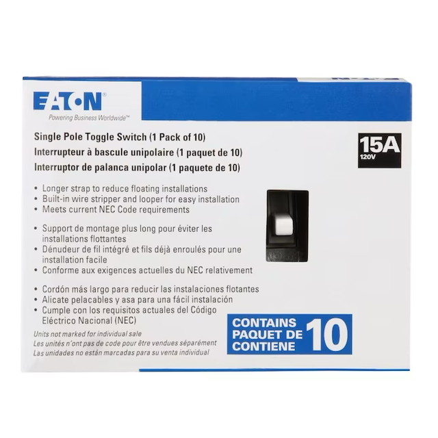 Eaton 15-Amp Single-Pole Toggle Light Switch, White