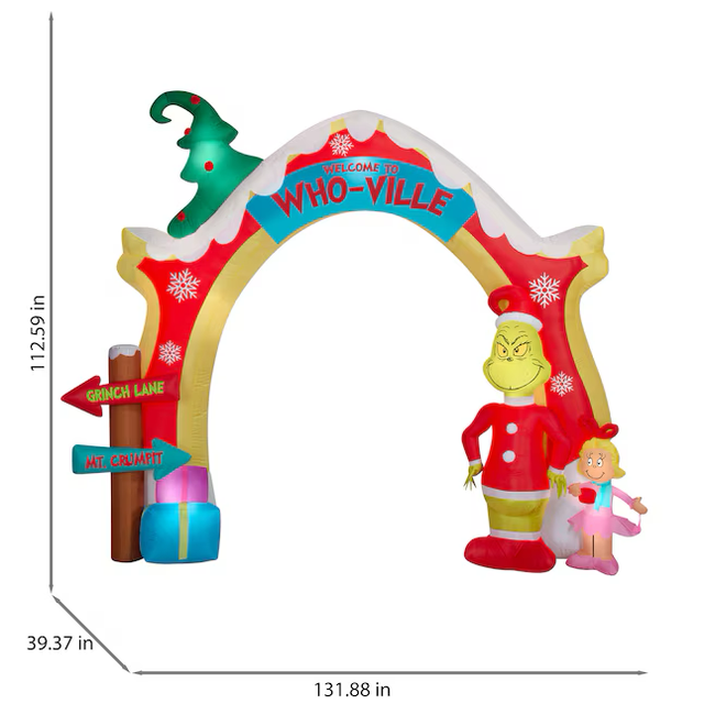 Grinch 9.5-ft LED Grinch Who-ville Arch Scene Christmas Inflatable