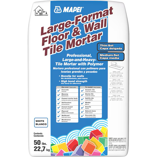 Mortero fino blanco de MAPEI para pisos y paredes de gran formato y baldosas de lecho mediano (50 lb)