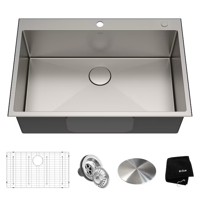 Kraus Standart PRO Dual-mount 33-in x 22-in Stainless Steel Single Bowl 2-Hole Kitchen Sink