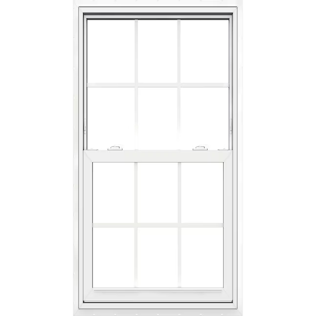 JELD-WEN V-2500 Nueva construcción Ventana de suspensión simple de baja emisividad de vinilo blanco con jamba de 31-1/2 x 59-1/2 x 3 pulgadas con rejillas Pantalla completa incluida