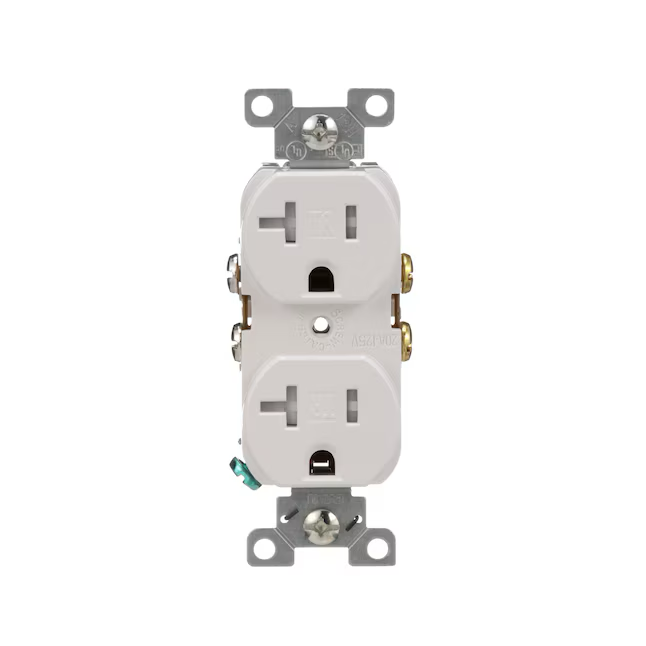 Eaton Arrow Hart 20 Ampere 125 Volt manipulationssichere Doppelsteckdose für Wohn- und Gewerbezwecke, weiß