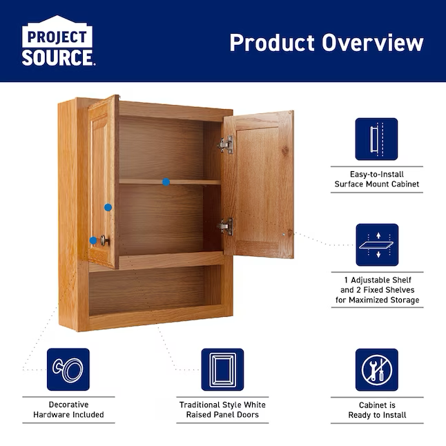 Project Source 23.25-in x 28-in x 7-in Oak Bathroom Wall Cabinet