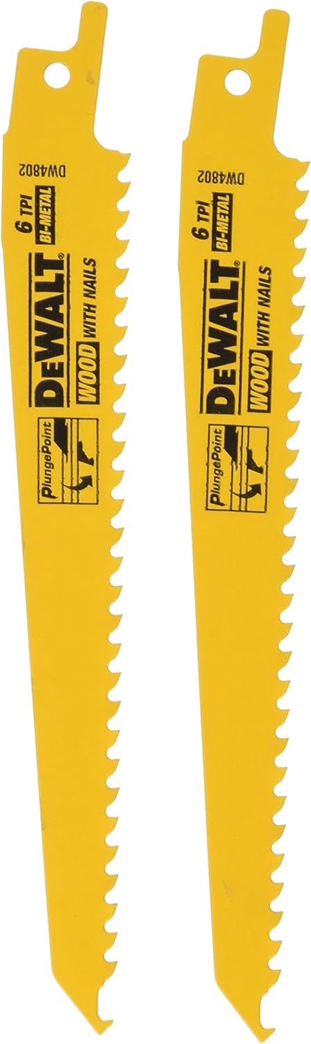 DeWalt 6-Inch 6 TPI Taper Back Bi-Metal Reciprocating Saw Blade (2-Pack)