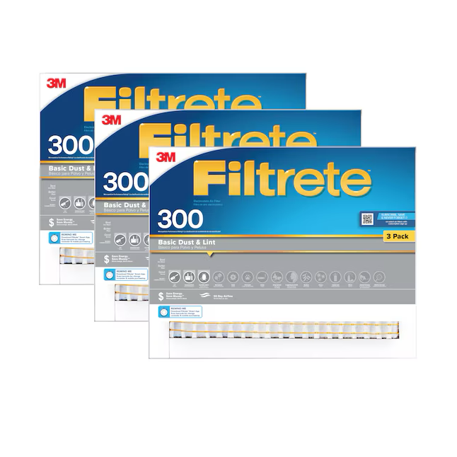 Filtrete 25-in W x 25-in L x 1-in MERV 5 300 MPR Basic Dust and Lint Electrostatic Air Filter (3-Pack)