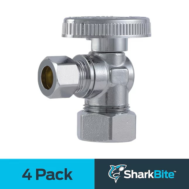 SharkBite 1/2-in Compression x 3/8-in OD Compression Brass Quarter Turn Stop Angle Valve (4-Pack)