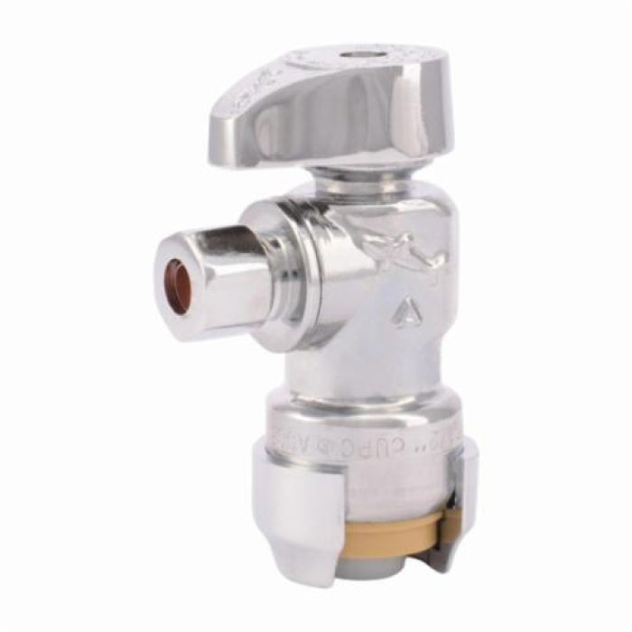 SharkBite 1/2 in. Push-to-Connect x 1/4 in. O.D. Compression Chrome-Plated Brass Quarter-Turn Angle Stop Valve