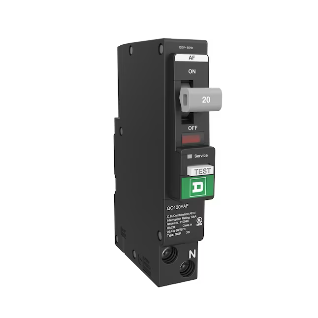 Square D QO 20-amp 1-Pole Combination Arc Fault Plug-on Neutral Circuit Breaker