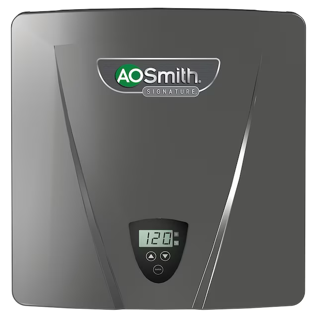 Calentador de agua eléctrico sin tanque AO Smith Signature Series de 240 voltios, 28 KW y 2,4 GPM