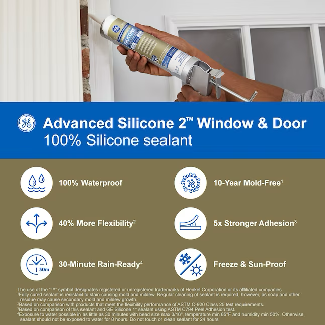 GE Advanced Silicone 2 Windows, Doors, Exteriors 10.1-oz White Silicone Caulk