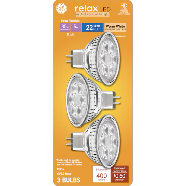 GE 35-Watt EQ MR16 Warm White G5.3 Base Dimmable LED Light Bulb (3-Pack)