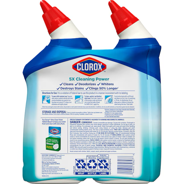 Clorox Haftbleichgel, 2er-Pack, 1,2 l, Ocean Mist Toilettenreiniger