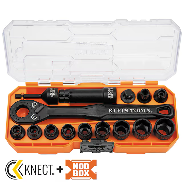 Klein Tools Impact Rated Pass Through 15-Piece Standard (SAE) 3/8-in Drive 6-point Set Deep Socket Set