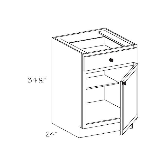 Project Source 24-in W x 34.5-in H x 24-in D White Painted Door and Drawer Base Fully Assembled Cabinet (Recessed Panel Shaker Door Style)