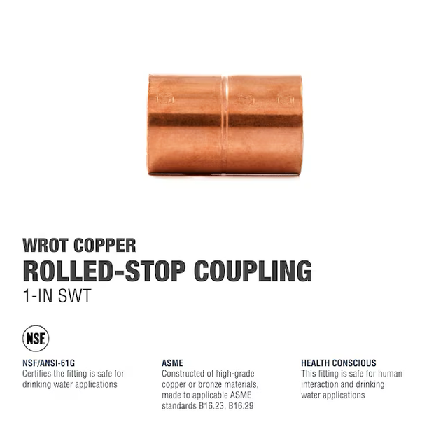 Streamline 1-in Copper Rolled-Stop Coupling