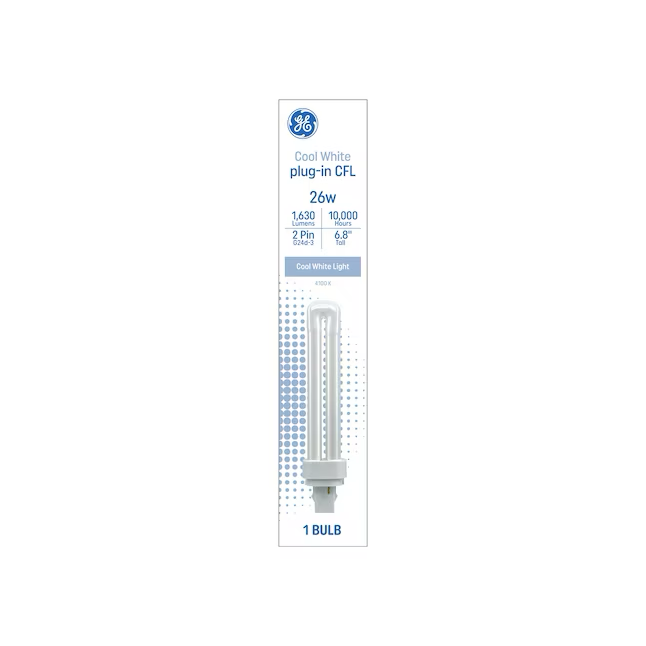 GE 26 vatios EQ doble tubo blanco frío G24d-3 pines base regulable CFL bombilla