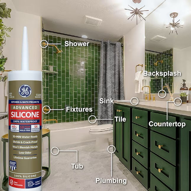 GE Advanced Silicone 2 Kitchen and Bath, Tub and Tile 10.1-oz Almond Silicone Caulk