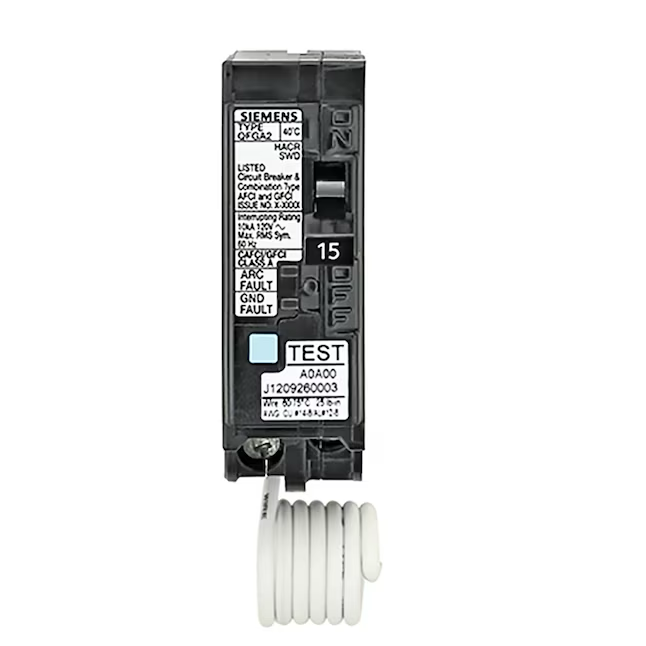 Disyuntor Afci/Gfci de función dual Siemens QFG, 15 amperios, 1 polo