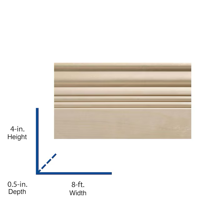 Zierleisten 1/2 Zoll x 4 Zoll x 8 Fuß Colonial Unfinished White Hardwood 08141 Sockelleiste