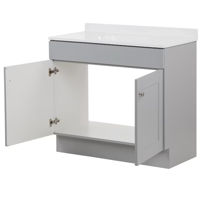 Project Source 36-in Gray Single Sink Bathroom Vanity with White Cultured Marble Top