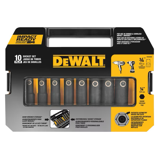 DEWALT Impact Ready 10-Piece Standard (SAE) 3/8-in Drive 3/8-in 6-point Impact Socket