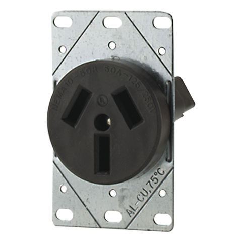 3 Wire 50 Amp Round Flush Wall Mount Range Receptacle