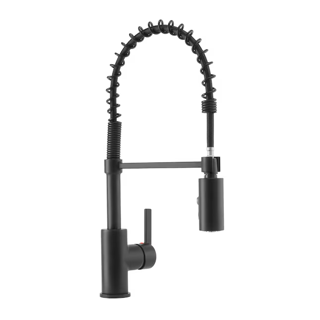 Project Source Flynt Matte Black Single Handle Pull-down Kitchen Faucet with Sprayer (Deck Plate)