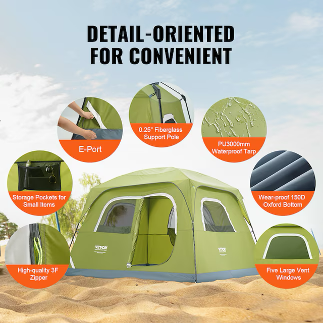 VEVOR Camping Tent, Easy Setup Waterproof Backpacking Tent 6-Person Pop-Up Tent