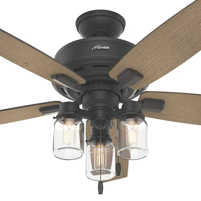 Hunter Lincoln 52-in Natural Iron Indoor Downrod or Flush Mount Ceiling Fan with Light (5-Blade)